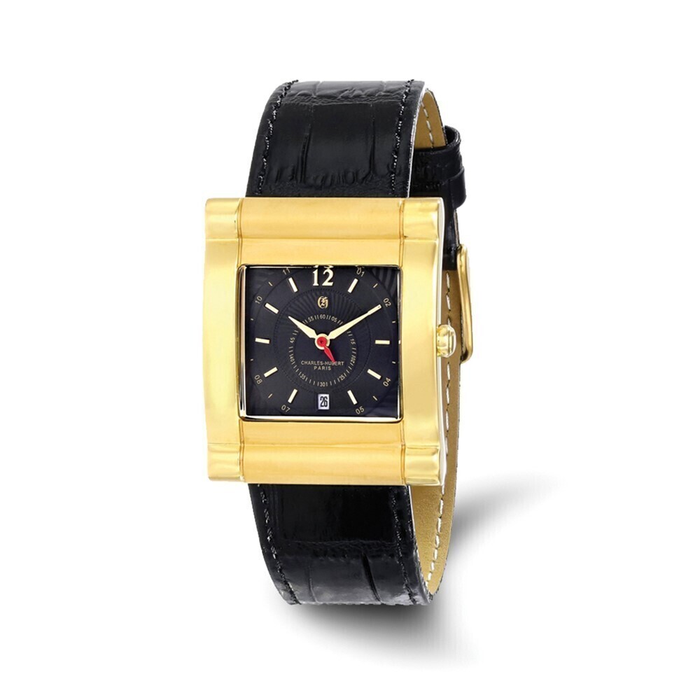 Kazi Luxury Charles-Hubert 29x35mm Yellow IP-plated Stainless Steel Leather